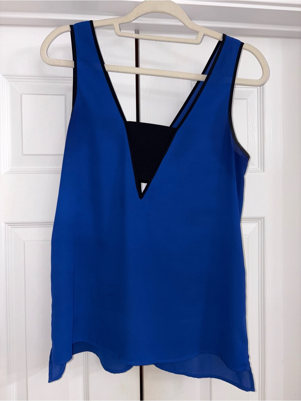 Express Royal Blue V-Neck Sleeveless Camisole with Black Accent